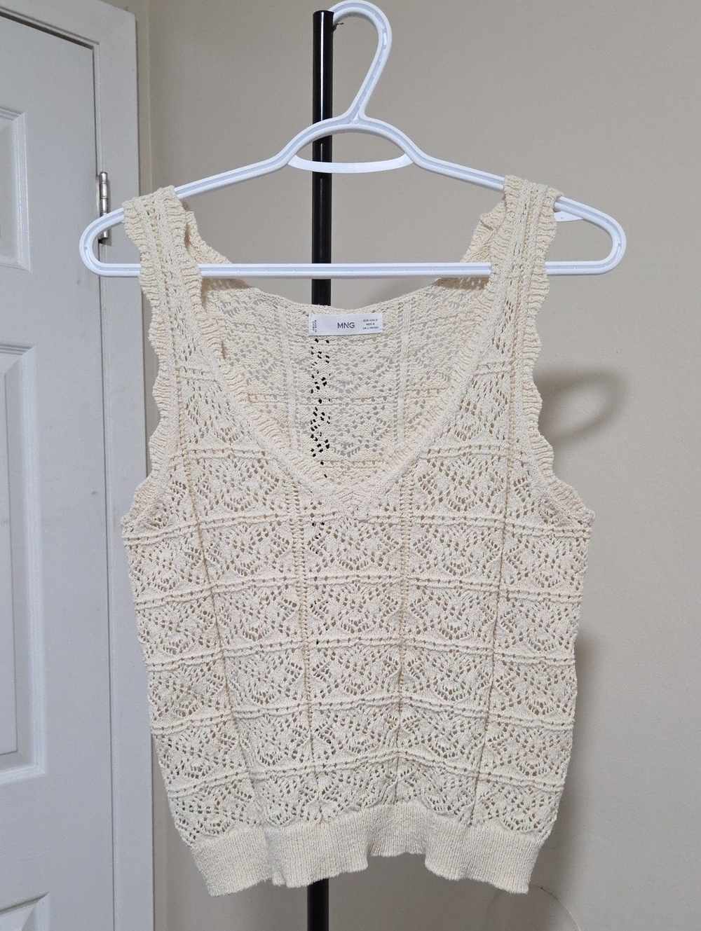 Mango Cotton Blend Cream Crochet Knit Tank Top